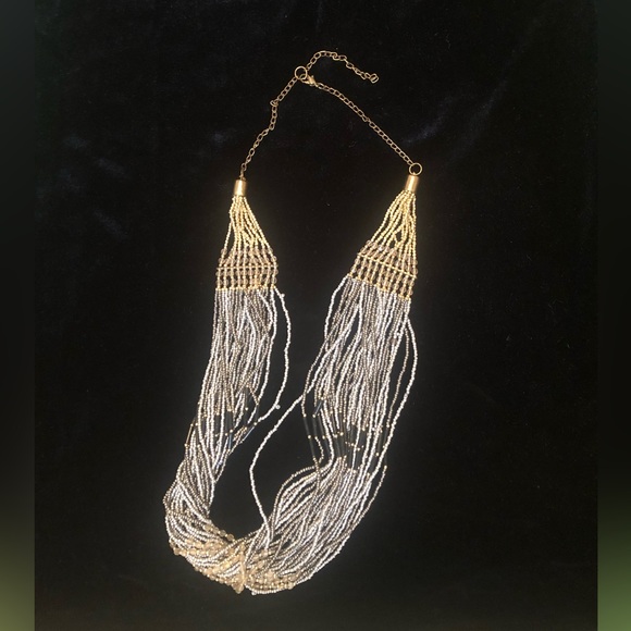 Multi-strand Beaded necklace - silver/gold/black multi tones.  Statement piece! - Picture 3 of 5